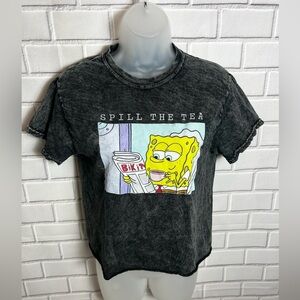 SpongeBob SquarePants Spill The Tea Graphic Tee Black Acid Wash Size S